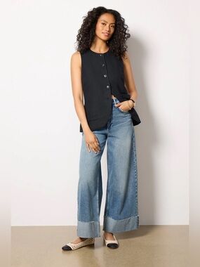 Evereve Natalia Long Linen Vest black size S